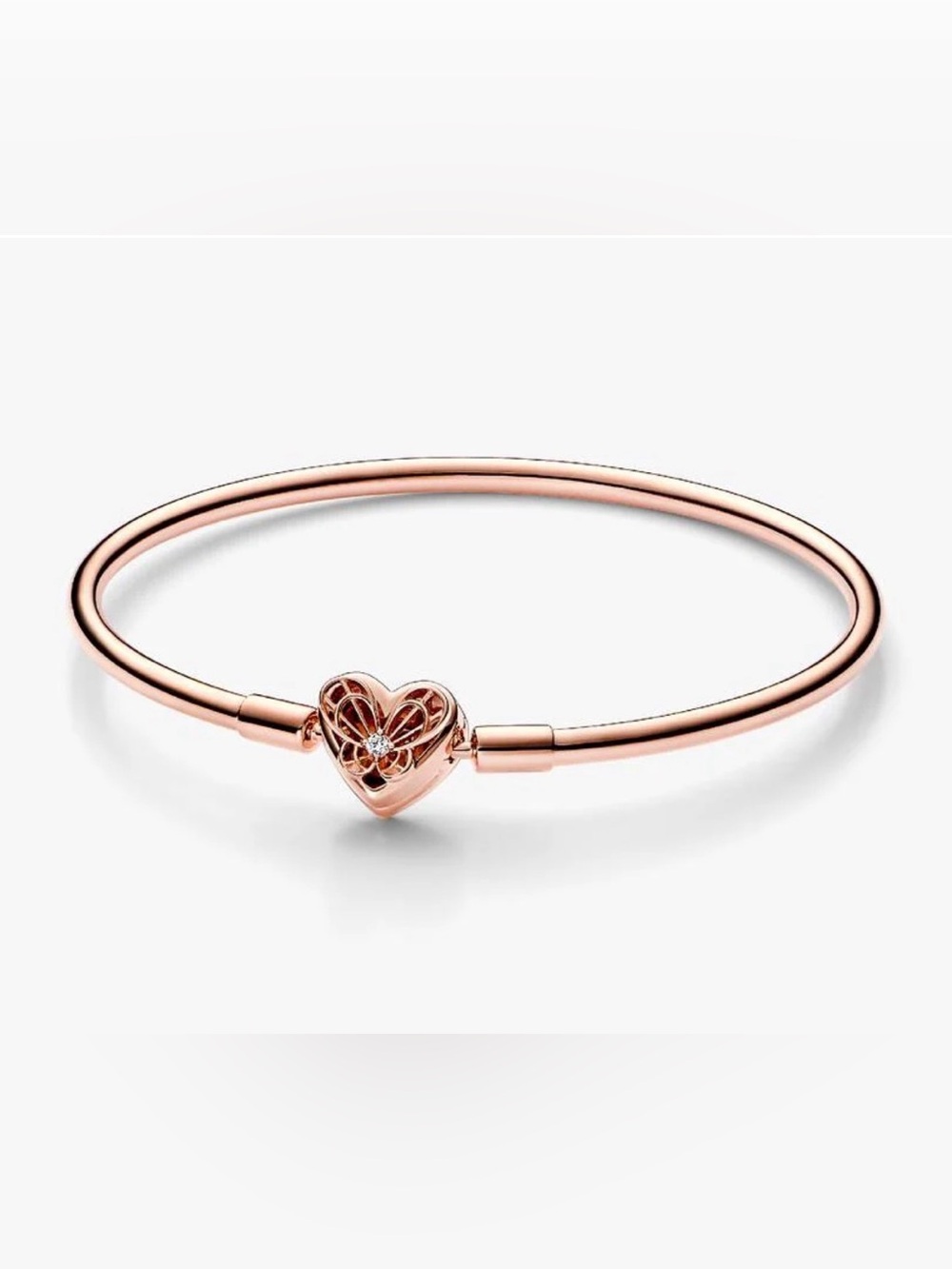 Pandora Heart & Butterfly Bangle Bracelet W/ Pink Heart Case